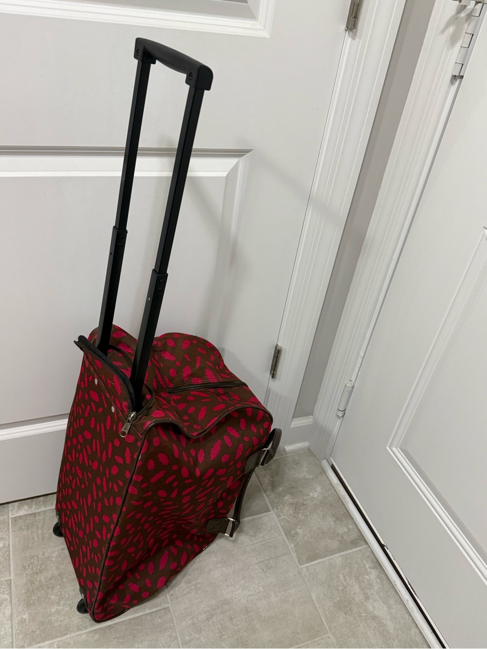 Red Patterned Rolling Travel Tote - Carryon bag